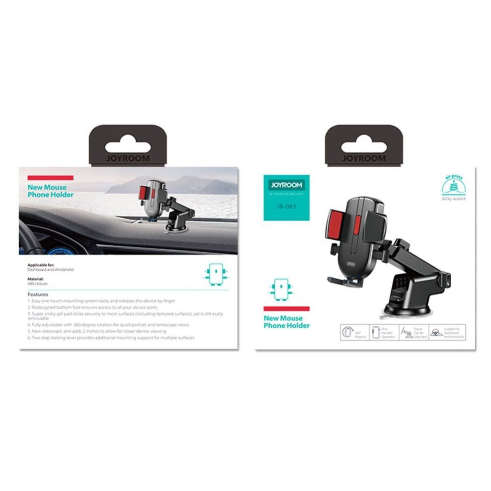 Automaatne hoidja Joyroom Universal Joyroom car phone holder with telescopic extendable arm for dashboard and window black (JR-OK3)