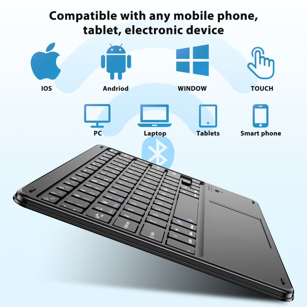 Компьютерная клавиатура Blackview  K2 Bluetooth Keyboard Wireless Slim 10" for Tablet & Smartphone, Bluetooth 3.0, 280mAh Battery, Windows / Android / iOS Black