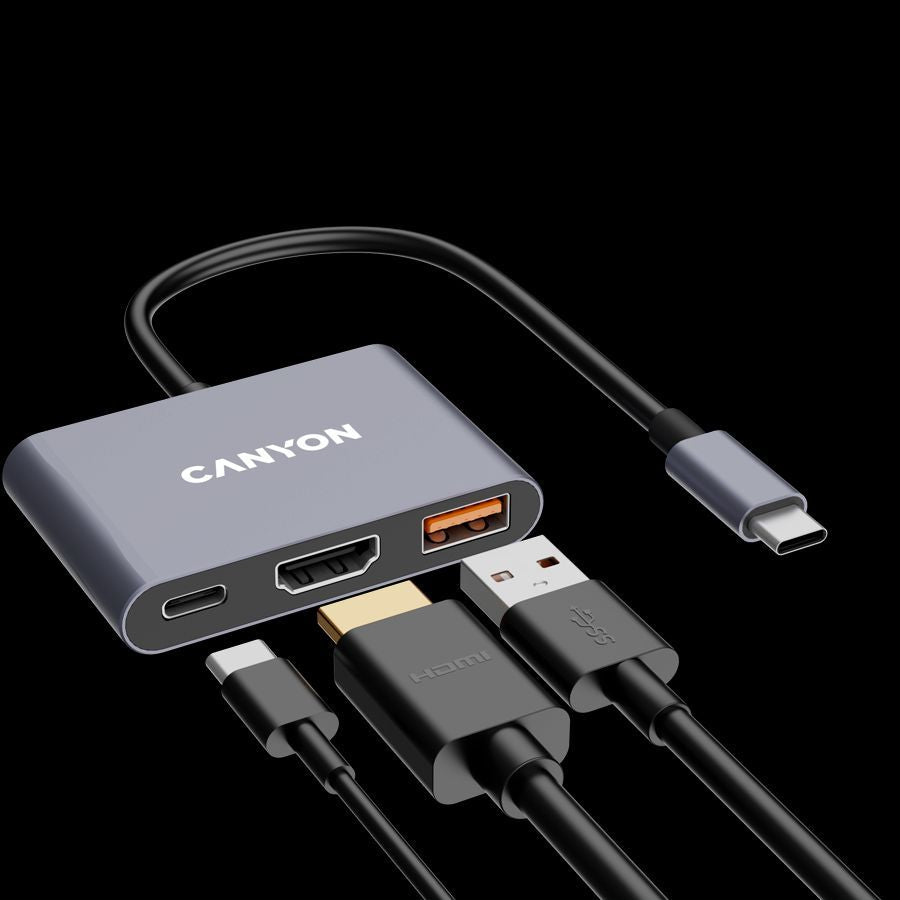 Переходник Canyon  CANYON hub DS-4 3in1 USB-C Grey