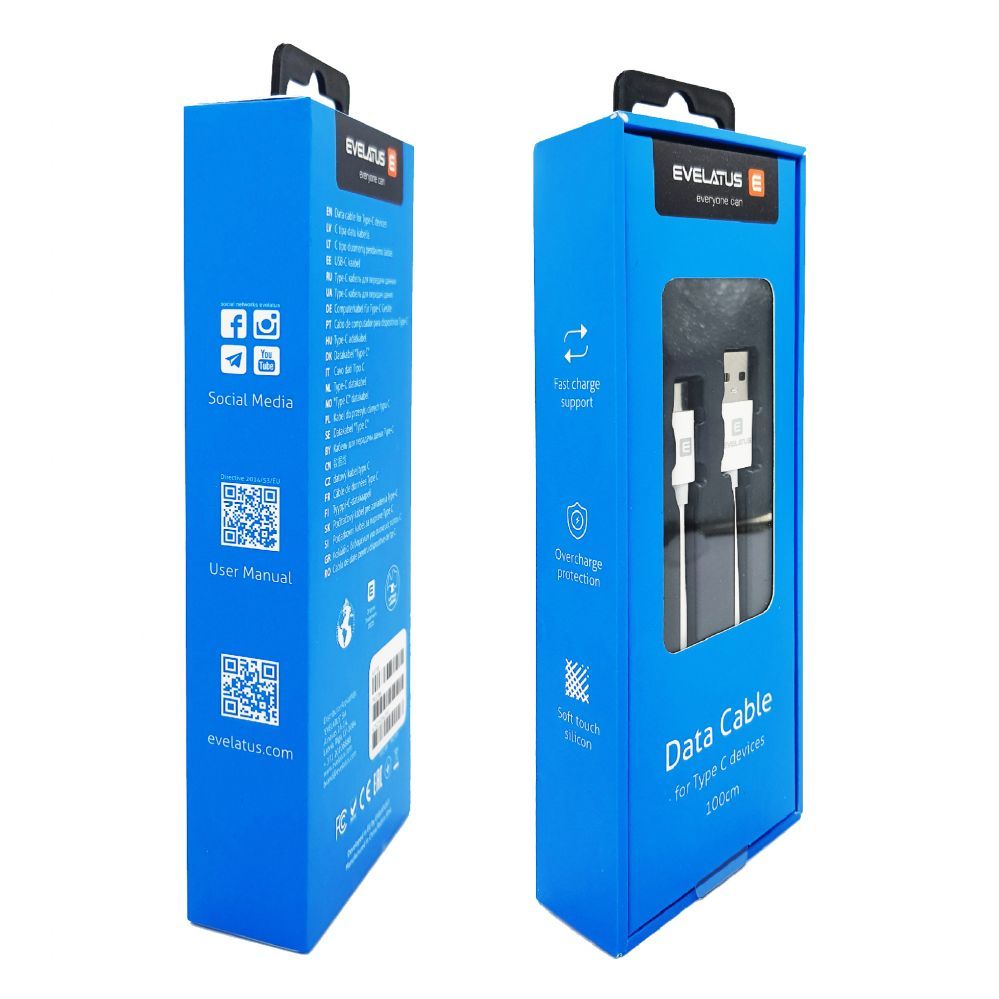 Cable Evelatus - Evelatus Data Cable for Type-C devices,TPC07 White
