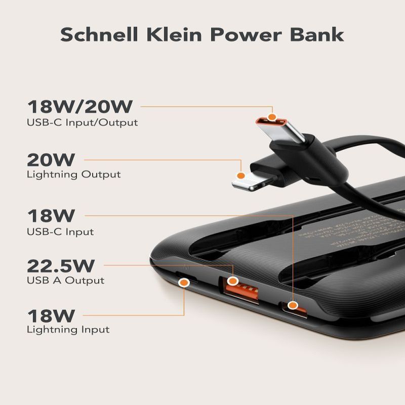 Väline aku Veger  Powerbank Veger C11 (W1170) PD QC3.0 2A 22,5W 10000 mAh with built-in cables USB C / Lightning black