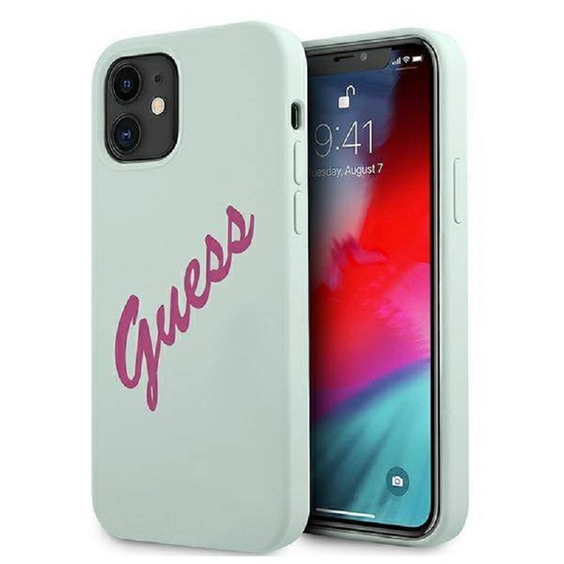 Back panel cover Guess Apple iPhone 12 Mini 5.4'' Vintage Fuschia Script Cover Blue