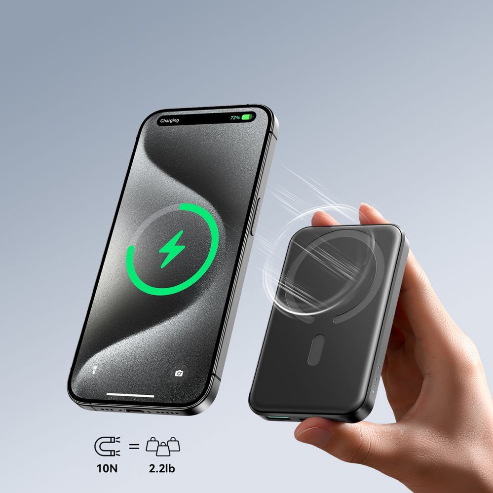 Внешний аккумулятор Joyroom  Powerbank Joyroom JR-W020 Mini 5000mAh USB-A USB-C inductive 20W - black + USB-C / USB-C cable