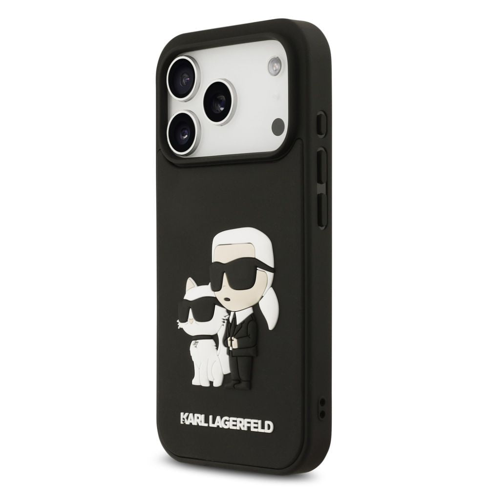 Tagakaaned Karl Lagerfeld Apple iPhone 17 Pro Silicone 3D Rubber Karl and Choupette Case Black