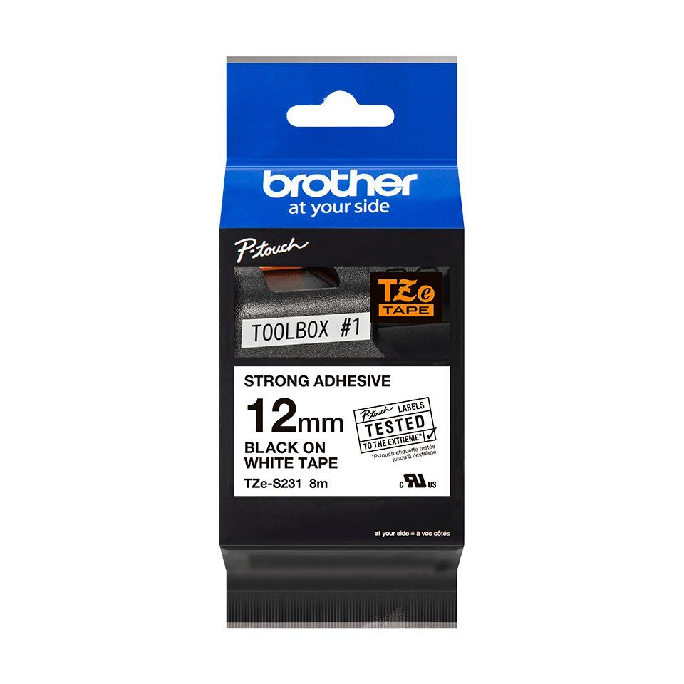 Аксессуары и расходные материалы Brother  TZ-S231 Strong Adhesive Laminated Tape Black on White, TZe, 1.2 cm, 8 m