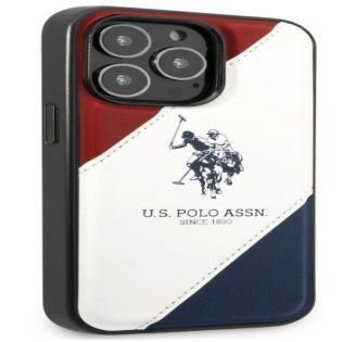 Back panel cover U.S Polo Apple iPhone 14 Pro Max Leather Double Horse Case White Blue