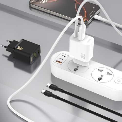 Adaptrid Dudao  Dudao A26TCEU PD QC 25W GaN USB-A USB-C Wall Charger with USB-C Cable Black
