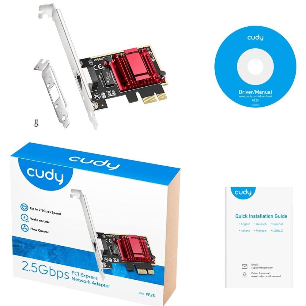 Ruuterid Cudy  PE25 NetPro 2.5G Ethernet PCIe Adapter Realtek Chipset VLAN Jumbo Frame Flow Control Black
