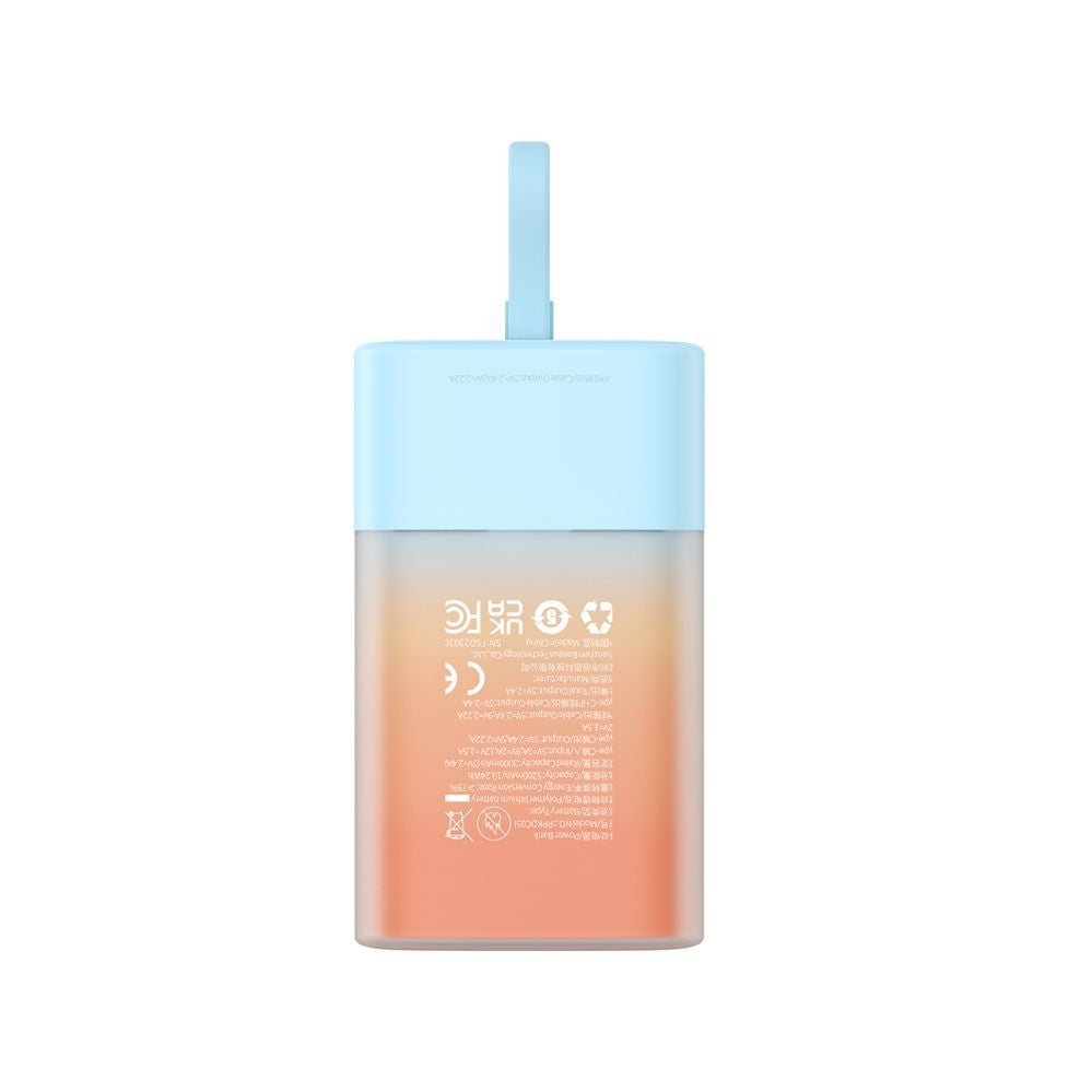 Väline aku Baseus  Baseus Popsicle 5200mAh 20W Powerbank with Built-in Lightning Cable (+ White Baseus Simple USB-C - USB-C 60W/20V/3A/30cm Cable) - Blue-Orange
