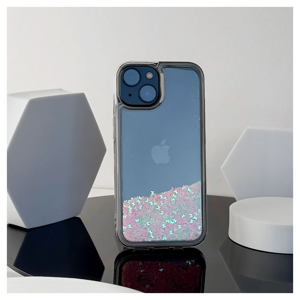 Чехол на заднюю панель iLike Apple iPhone 14 Silicone Case Water Glitter Pink