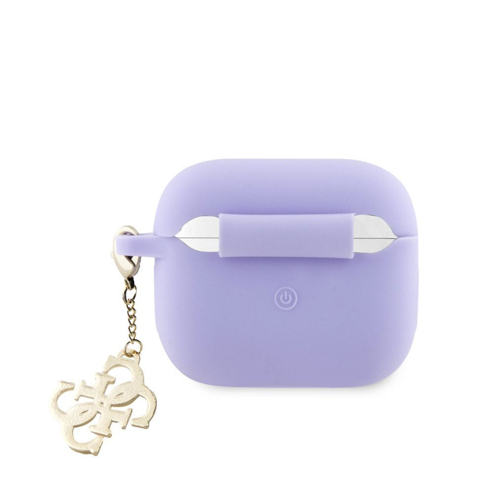 Headphone case Guess - Airpods 3 Case Silicone Classic Logo Gold With 4G Charm Purple