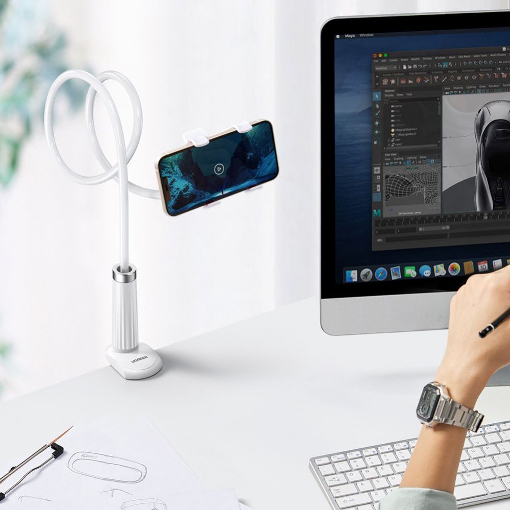 Auto holder Ugreen  Ugreen universal holder stand phone holder tablet (up to 12cm wide) tripod lazy holder with flexible arm white (30488 LP113) White