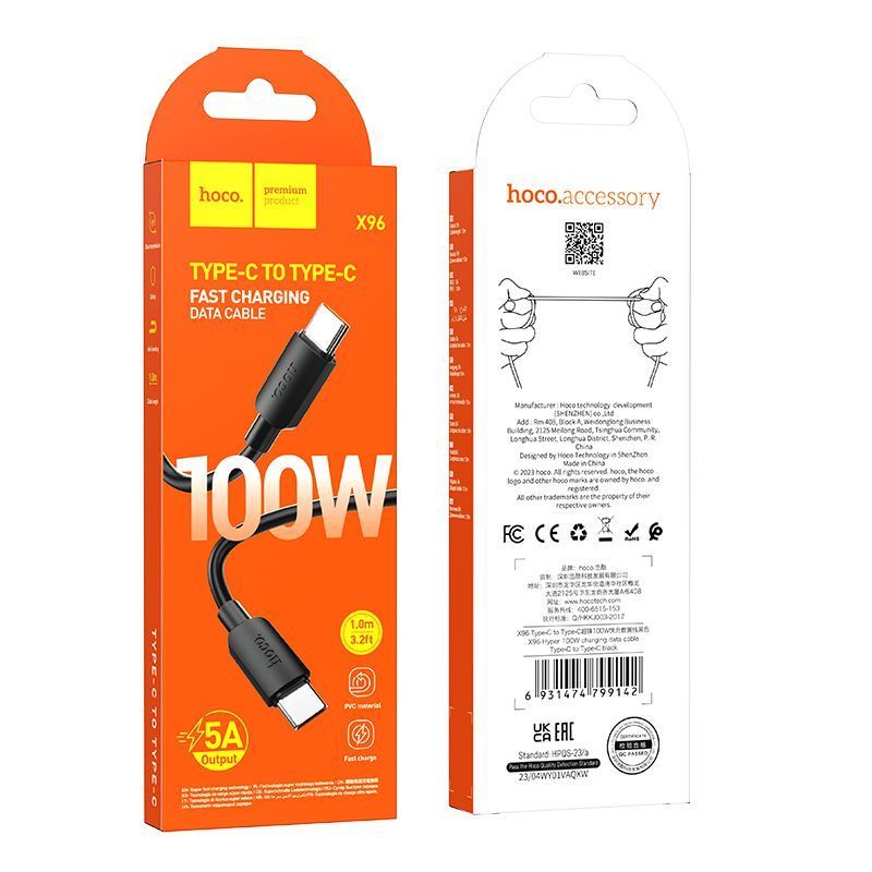 Кабель Hoco  Cable USB C to USB C Hoco PD 6A 100W 1 m X96 black