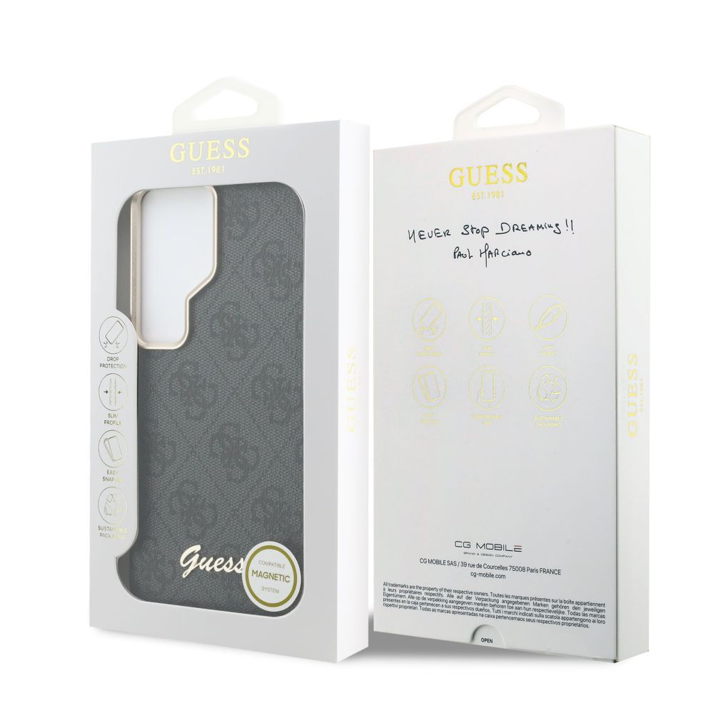 Чехол универсальная книжка Guess Samsung Galaxy S26 Ultra PU 4G Script Metal Logo With MagSafe Case Black