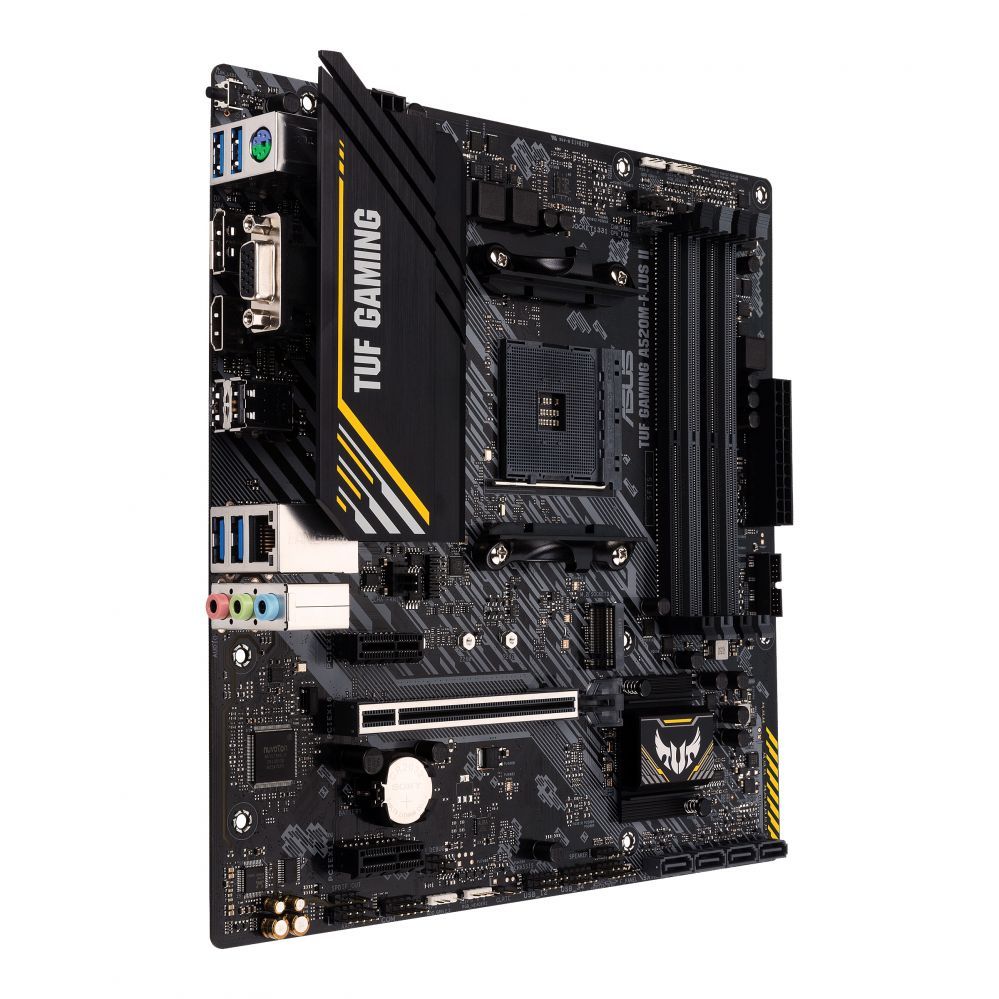 Intel protsessori emaplaat Asus  TUF GAMING A520M-PLUS II Processor family AMD, Processor socket AM4, DDR4 DIMM, Memory slots 4, Supported hard disk drive interfaces 	SATA, M.2, Number of SATA connectors 4, Chipset  AMD A520, Micro ATX