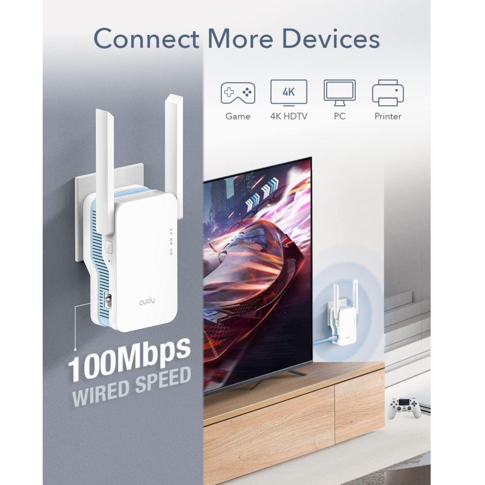 Ruuterid Cudy  RE1200 MeshFlex AC1200 WiFi Mesh Repeater Dual Band AP Mode WPS Signal Light Cudy App White