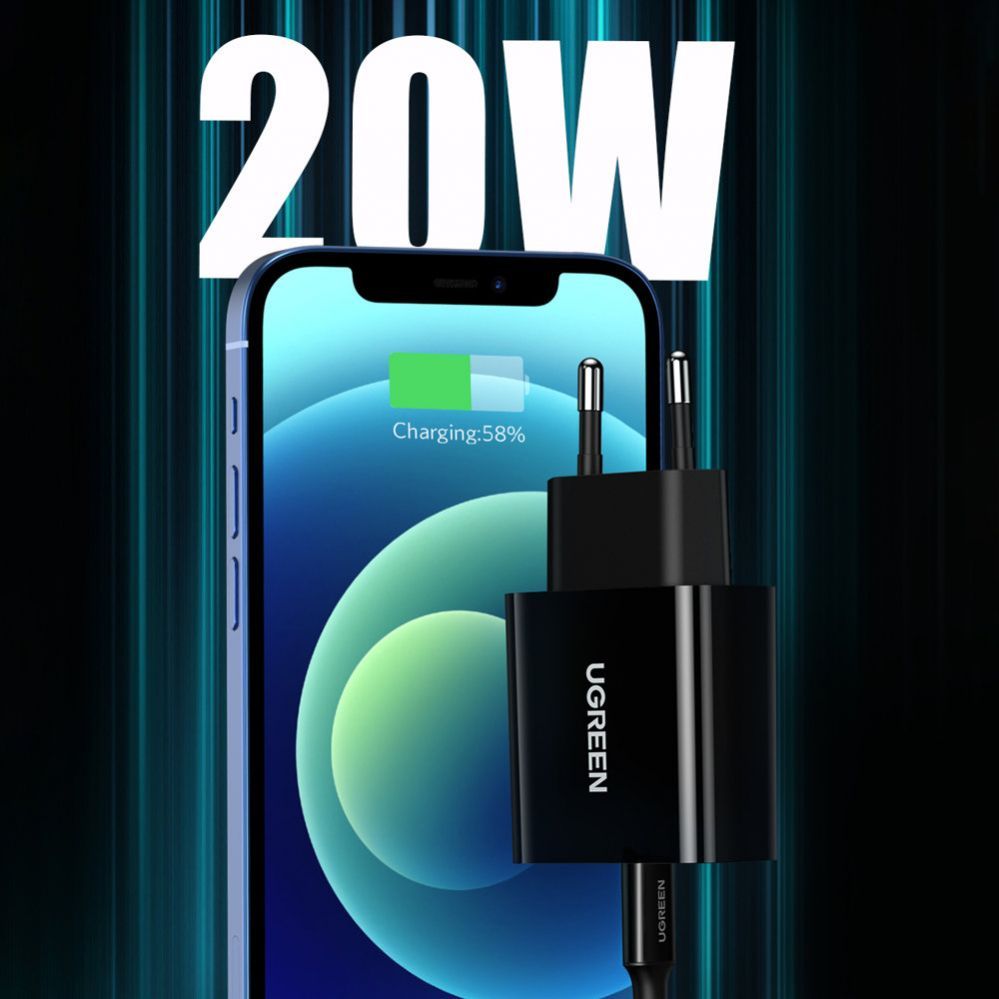 Adaptrid Ugreen  USB wall charger Type C 20W Power Delivery black (10191) Black