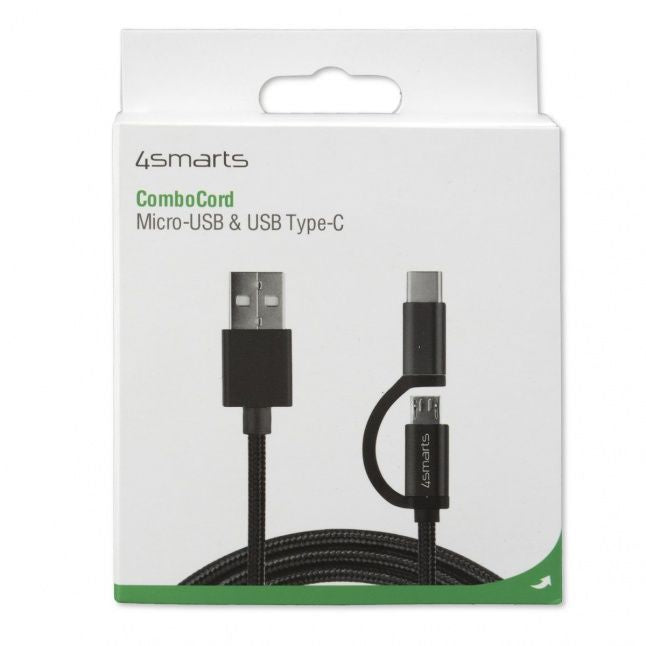 Cable 4smarts  USB-A to Micro-USB and USB-C Cable ComboCord 1m., black