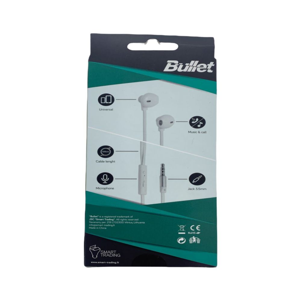 Wired headphones -  BULLET Earphones 3.5mm, 120 cm. White