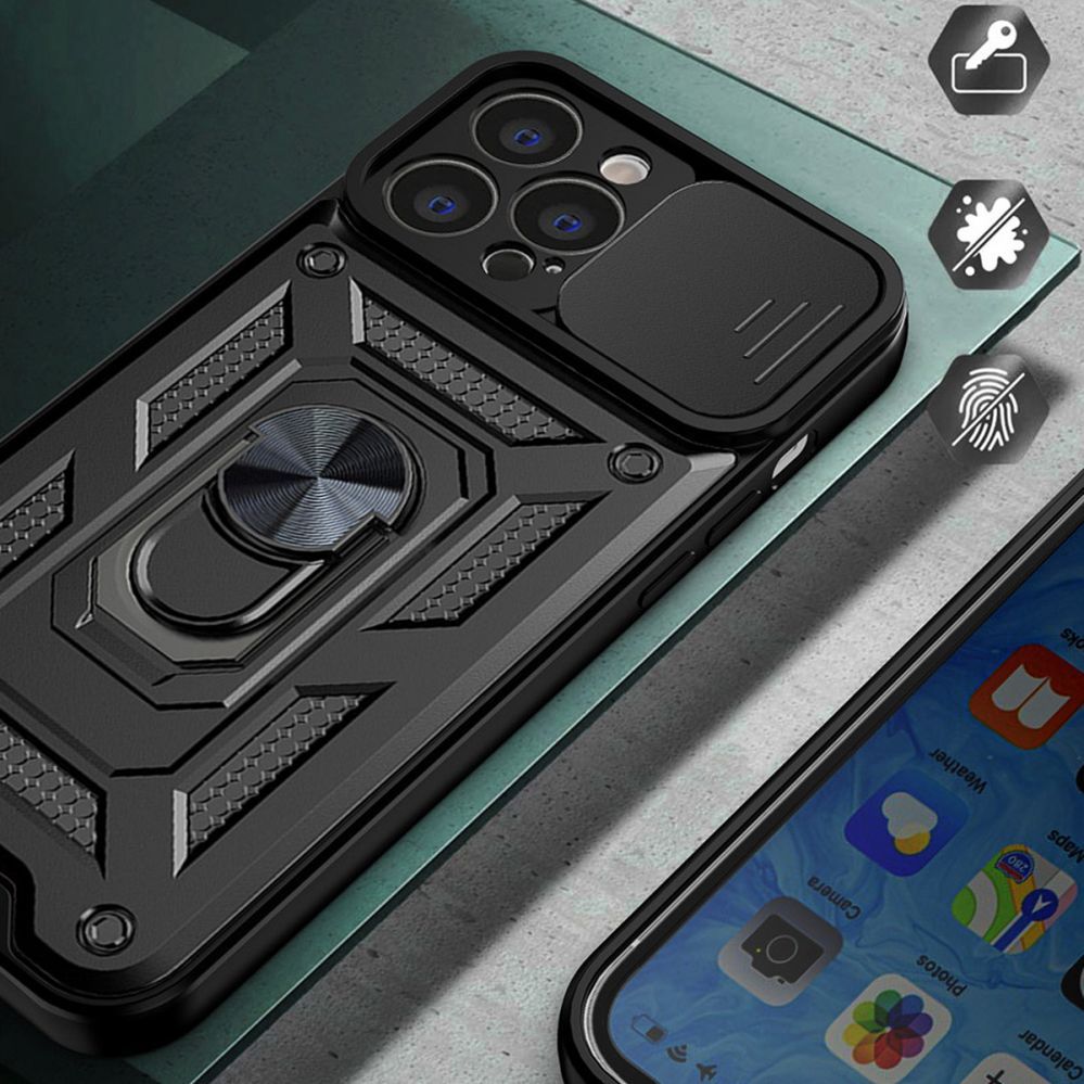 Back panel cover Hurtel - Hybrid Armor Camshield case for Huawei nova Y90 armored case with camera cover black