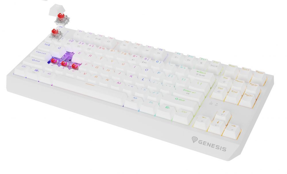 Компьютерная клавиатура Genesis  THOR 230 | Mechanical Gaming Keyboard | Wireless | US | White | 2.4 GHz, Bluetooth, USB | Outemu Red