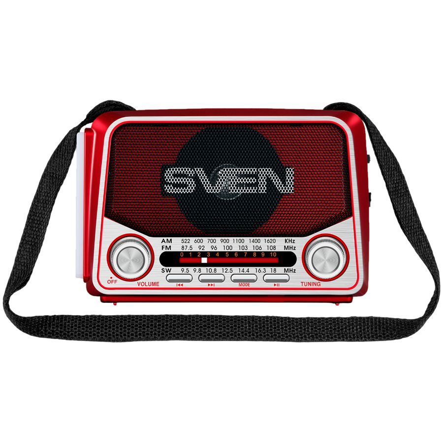 Record players Sven  Speaker SVEN SRP-150, red (3W, Bluetooth, FM/AM/SW, USB, microSD, flashlight, battery)