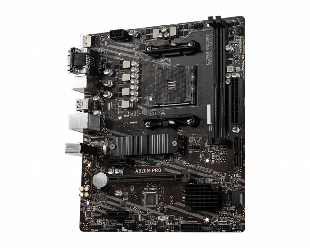 Материнская плата для процессоров Intel MSI  A520M PRO Processor family AMD, Processor socket AM4, DDR4, Memory slots 2, Chipset AMD A, Micro ATX