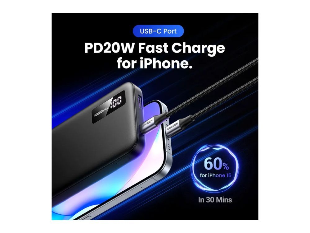 Juhtmeta laadija Ugreen  UGREEN 10000mAh Two-way Fast Charging Powerbank Black Black