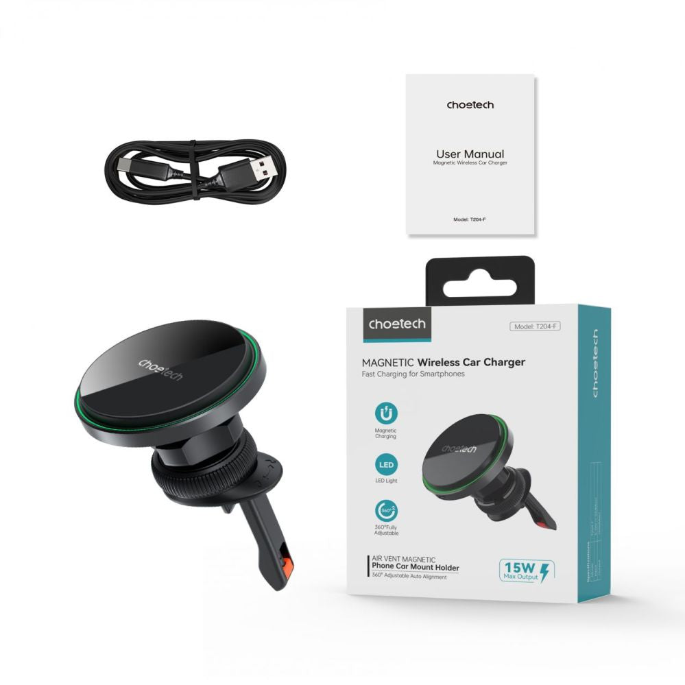 Другой аксессуар для телефона Choetech  Choetech T204-F magnetic car holder with 15W wireless charging - black