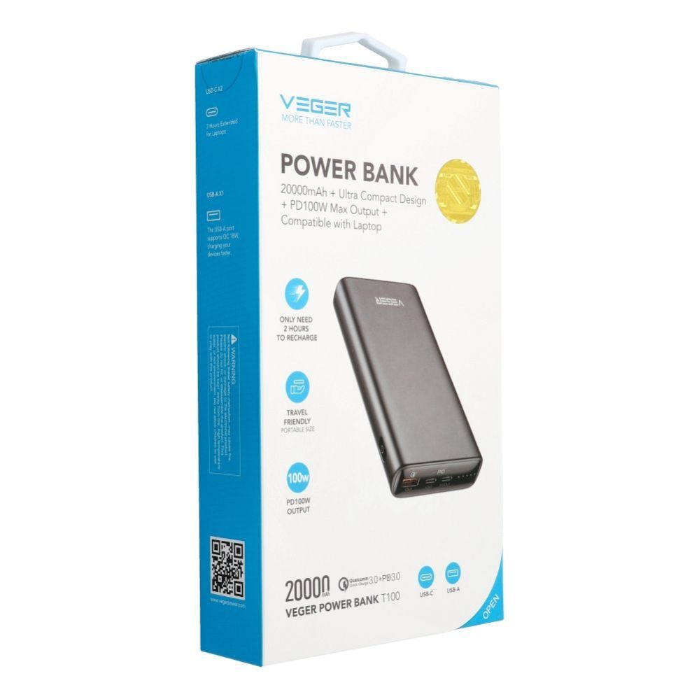 Power bank Veger  Powerbank Veger T100 (W2032C-100) PD QC3.0 5A 100W 20000 mAh black