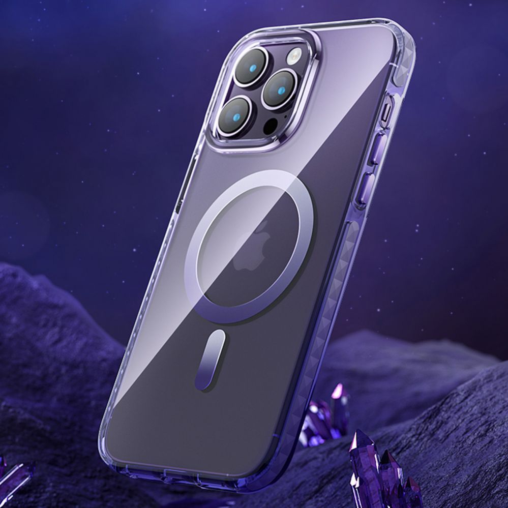 Back panel cover Kingxbar  Kingxbar PQY Ice Crystal Series magnetic case for iPhone 14 Pro MagSafe pink and blue