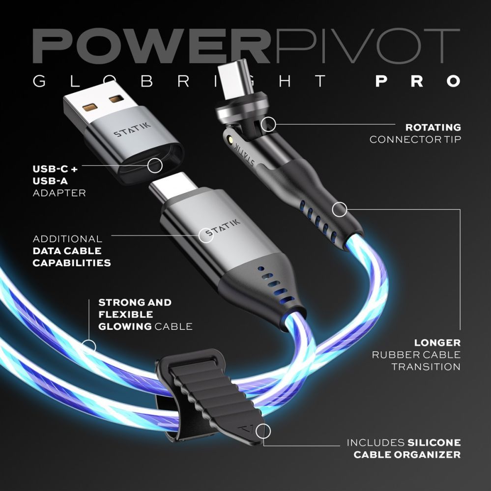 Кабель statik  STATIK PowerPivot Pro, Glowing LED Cabel, USB-C to USB-C, 2m, Black