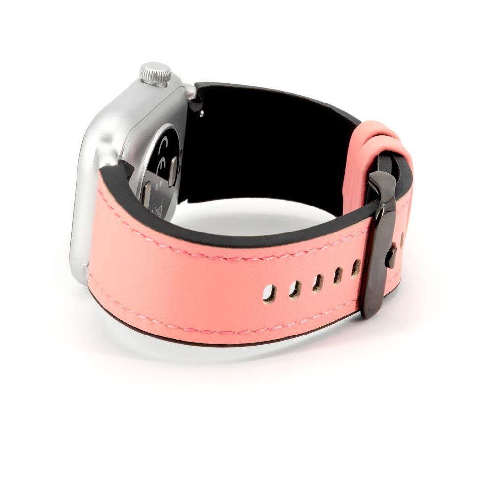 Strap Connect  20mm Silicone Patch Leather Watch Strap (130mm M/L) Pink