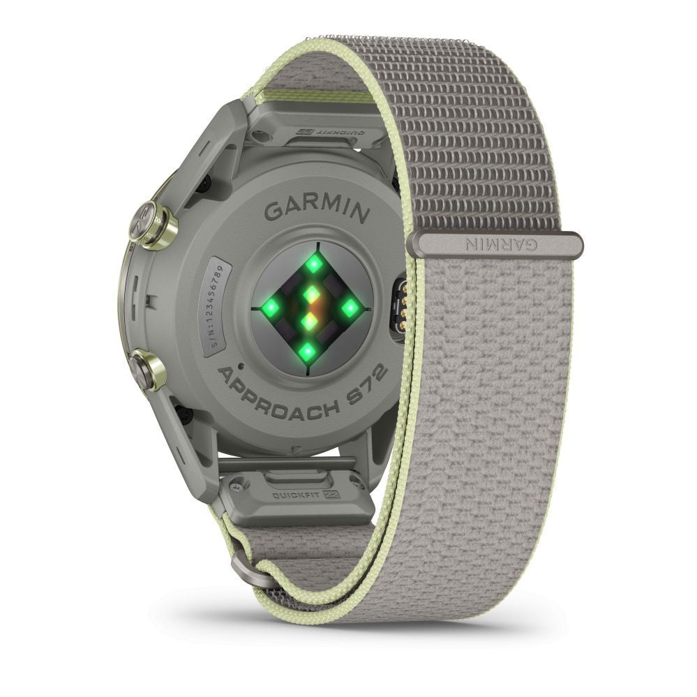 Nutikell Garmin  Approach S72 47mm Silver/Citron Ti Bezel with Fog Grey/Citron ComfortFit Fabric Band