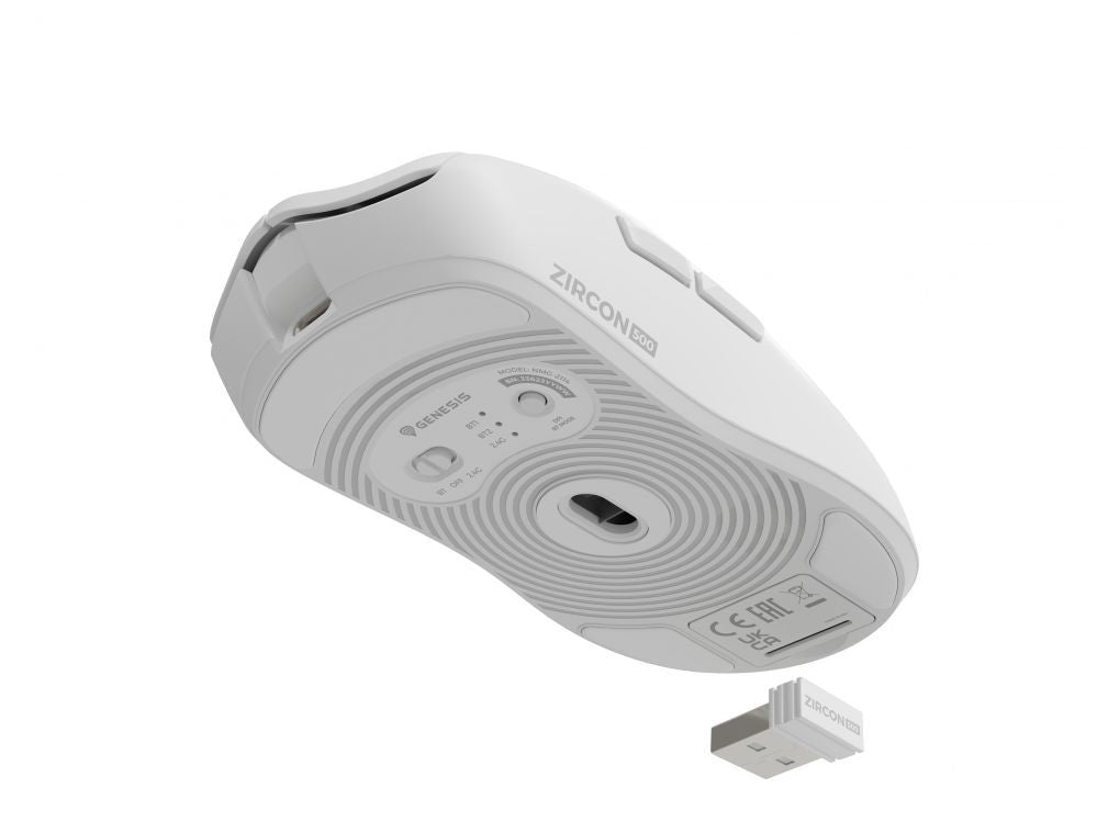 Arvutihiir Genesis  Zircon 500 | Wireless/Wired | Gaming Mouse | 2.4 GHz, Bluetooth, USB | White
