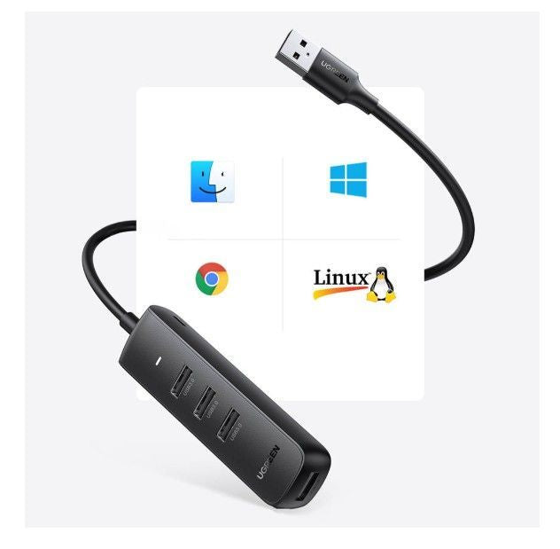 Üleminek Ugreen  4-in-1 USB HUB - 4x USB Type A 3.0 PD DC 12V 0.25m black (CM416 10915) Black