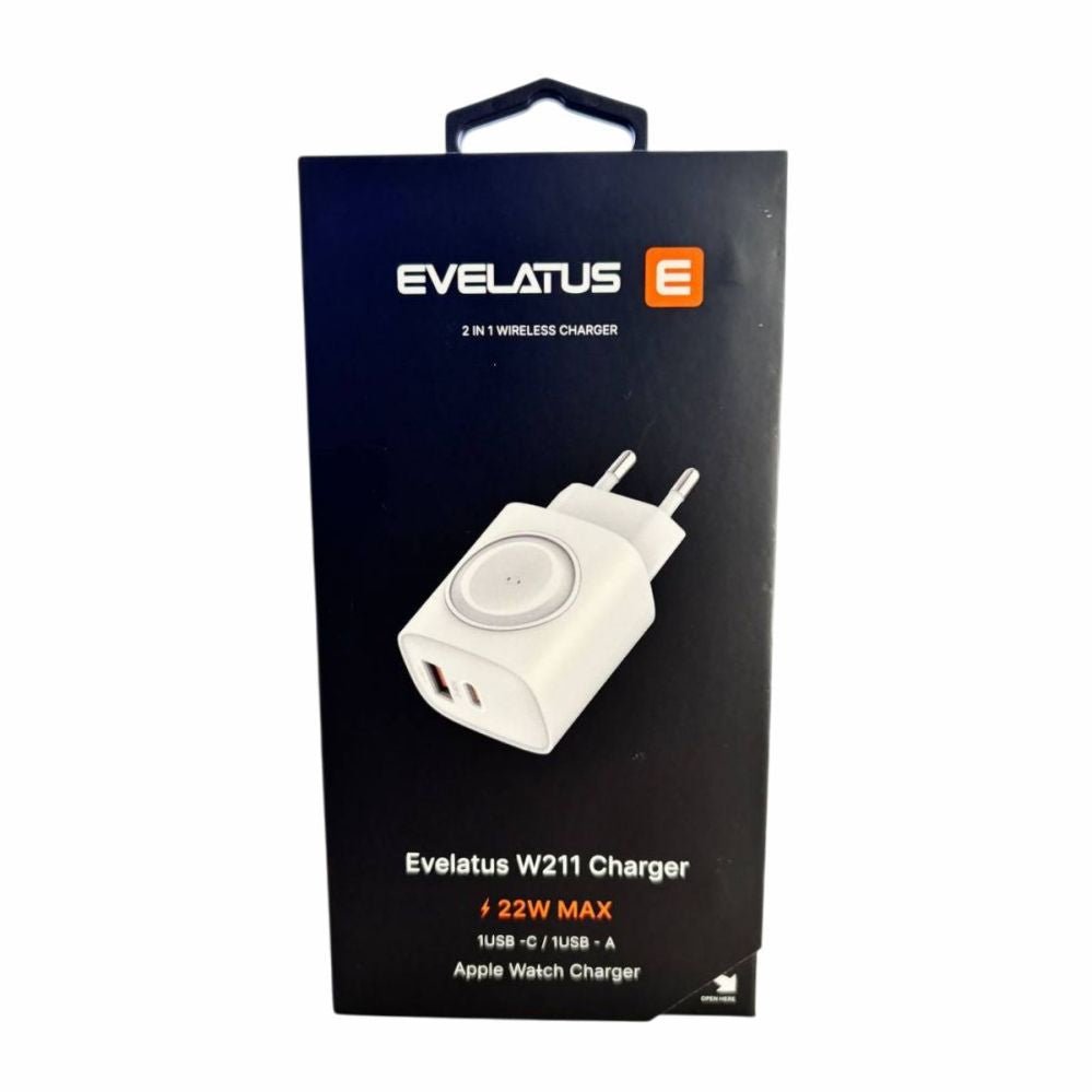 Adapter Evelatus  Evelatus 2 in 1 Charger 20W Max USB-C+USB-A:15W Max USB-C+USB-A+Wireless:15W+2W 17W Max White