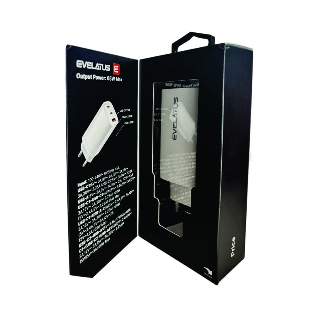Adaptrid Evelatus  65W Max Fast Charger EU USB-C1/USB-C1/USB-A White