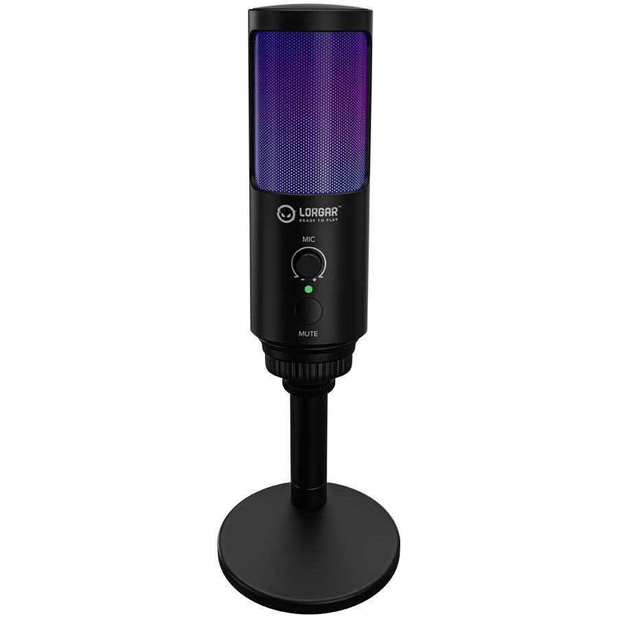 Kõrvaklapid mikrofoniga LORGAR  LORGAR SMP40, RGB Microphone with external mute button and metal stand, Black