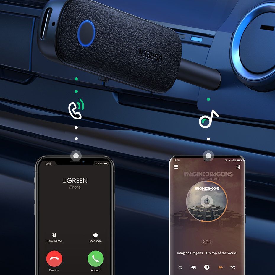 FM transmitter Ugreen  receiver bluetooth transmitter mini jack 3.5mm (CM403) 81885 Black