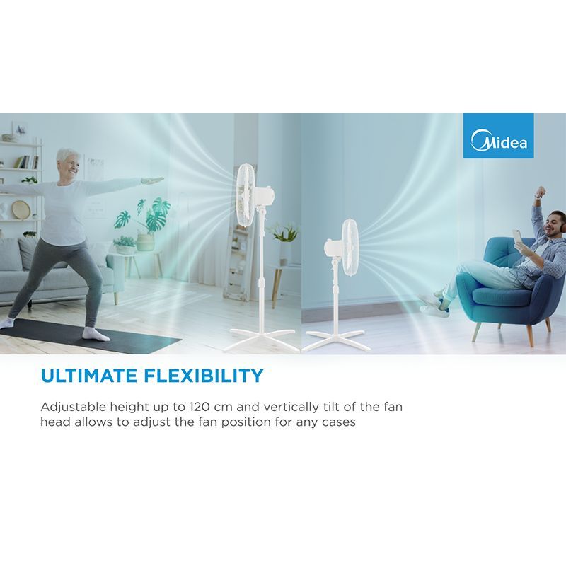 Other small household appliances Midea  Stand fan, 40cm, 40W,  3 speeds, mechanical, noise level: 55-65 dB, Oscillation  80°, Tilting +16° -8°, Adjustable height 120cm,