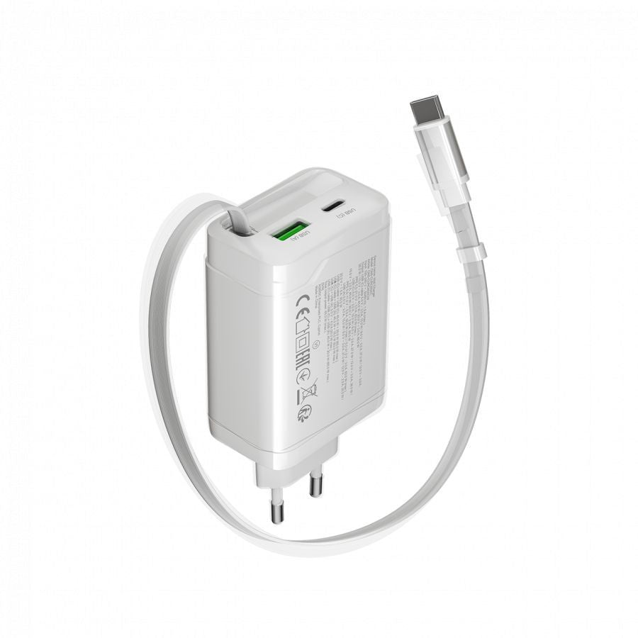 Adaptrid Canyon  CANYON charger OnCharge 65RC Build-In Cable USB-C 65W 1xPD 1xQC EU White