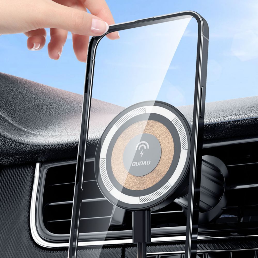 Auto holder Dudao  Magnetic holder with MagSafe inductive charger for 15W Dudao F12MAX ventilation grille - black