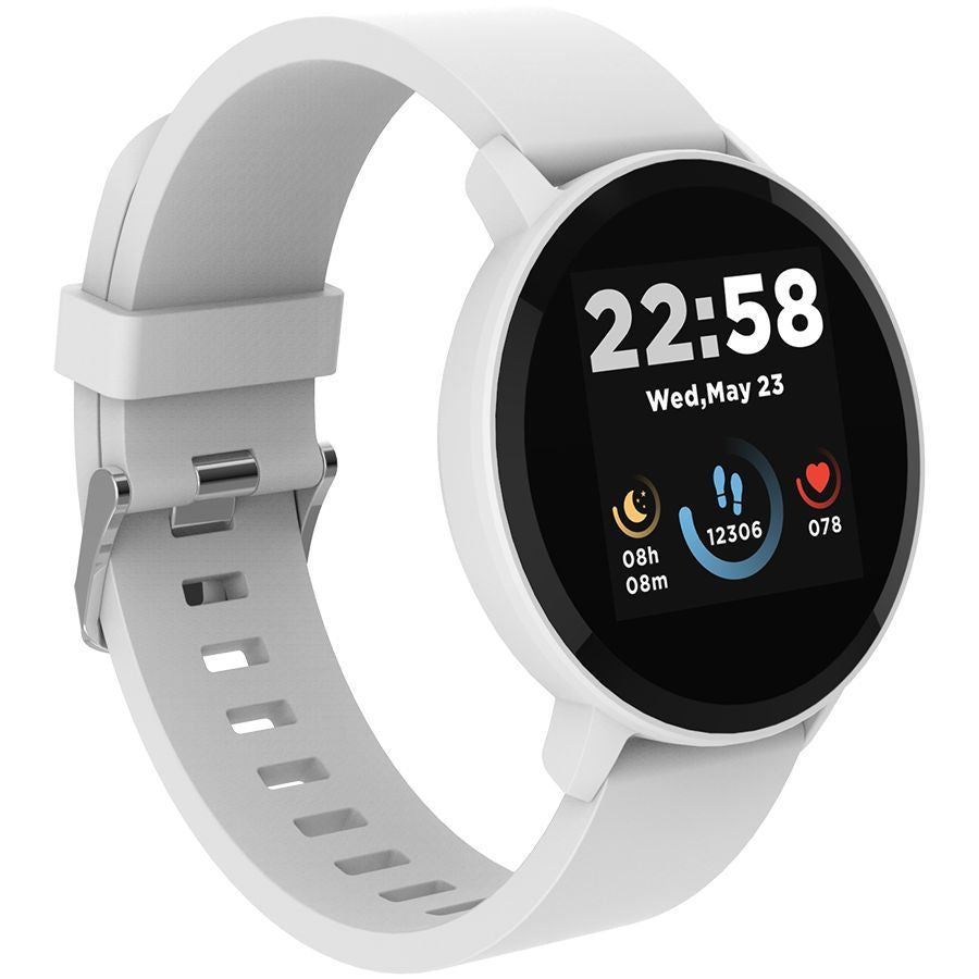 Nutikell Canyon  CANYON Lollypop SW-63, Smart watch, 1.3inches IPS full touch screen, Round watch, IP68 waterproof, multi-sport mode, BT5.0, compatibility with iOS and android, Silver white, Host: 25.2*42.5*10.7mm, Strap: 20*250mm, 45g