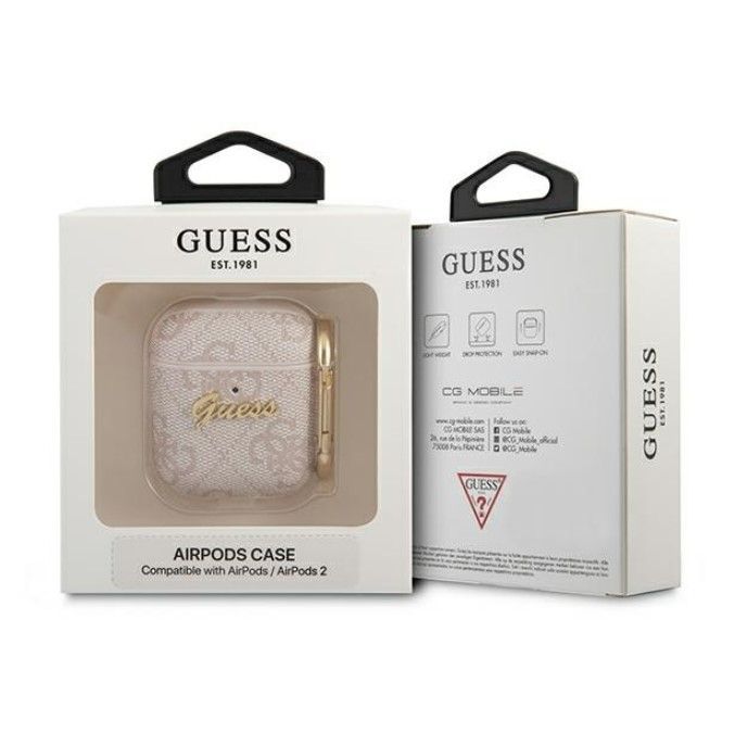 Чехол для наушников Guess Apple AirPods 1/2 cover 4G Script Metal Collection Pink