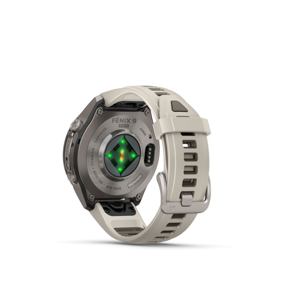 Nutikell Garmin  Fenix 9 Pro – 43mm
Titanium with Fog Grey/Dark Sandstone Silicone Band