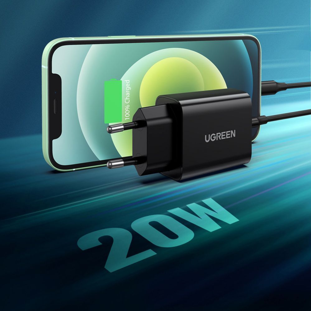 Adaptrid Ugreen  USB wall charger Type C 20W Power Delivery black (10191) Black