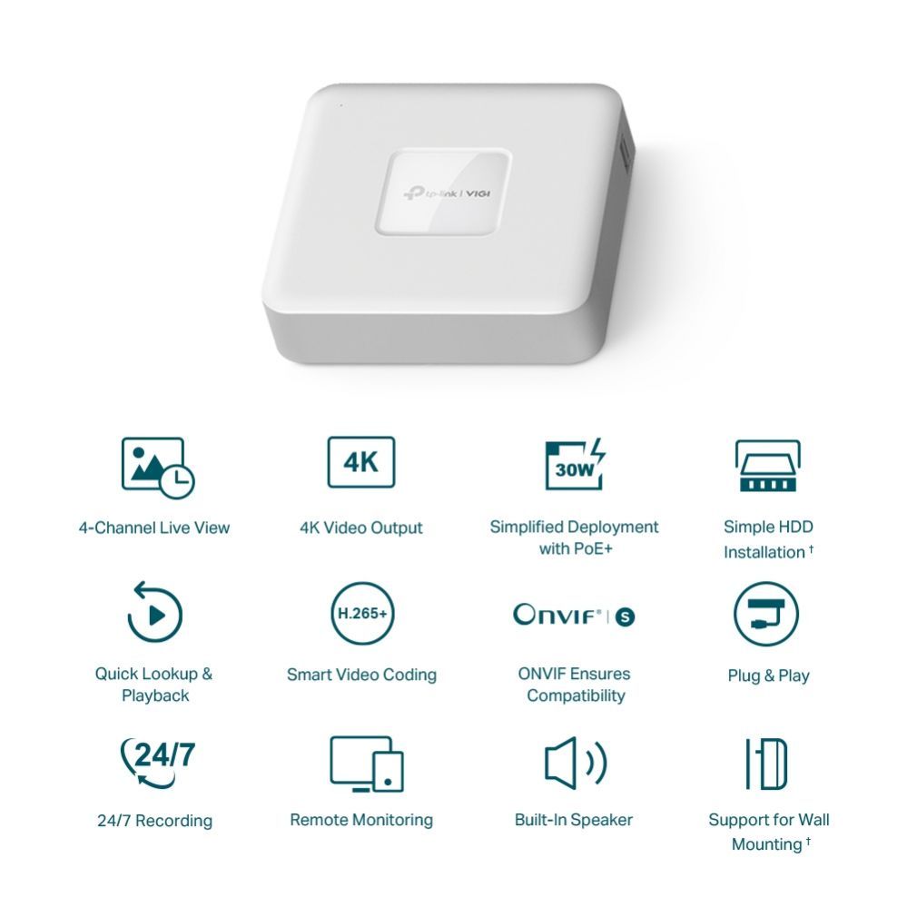 аксессуары для наблюдения TP-Link  NET VIDEO RECORDER 4CH/VIGI NVR1104H-4P