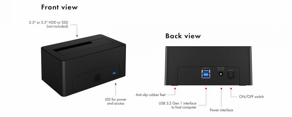 Other Computer Accessory Raidsonic  Icy Box IB-1121-U3 DockingStation for 1x 2.5"/3.5" SATA I/II/III, USB 3.2 Gen 1, Power Supply, Black