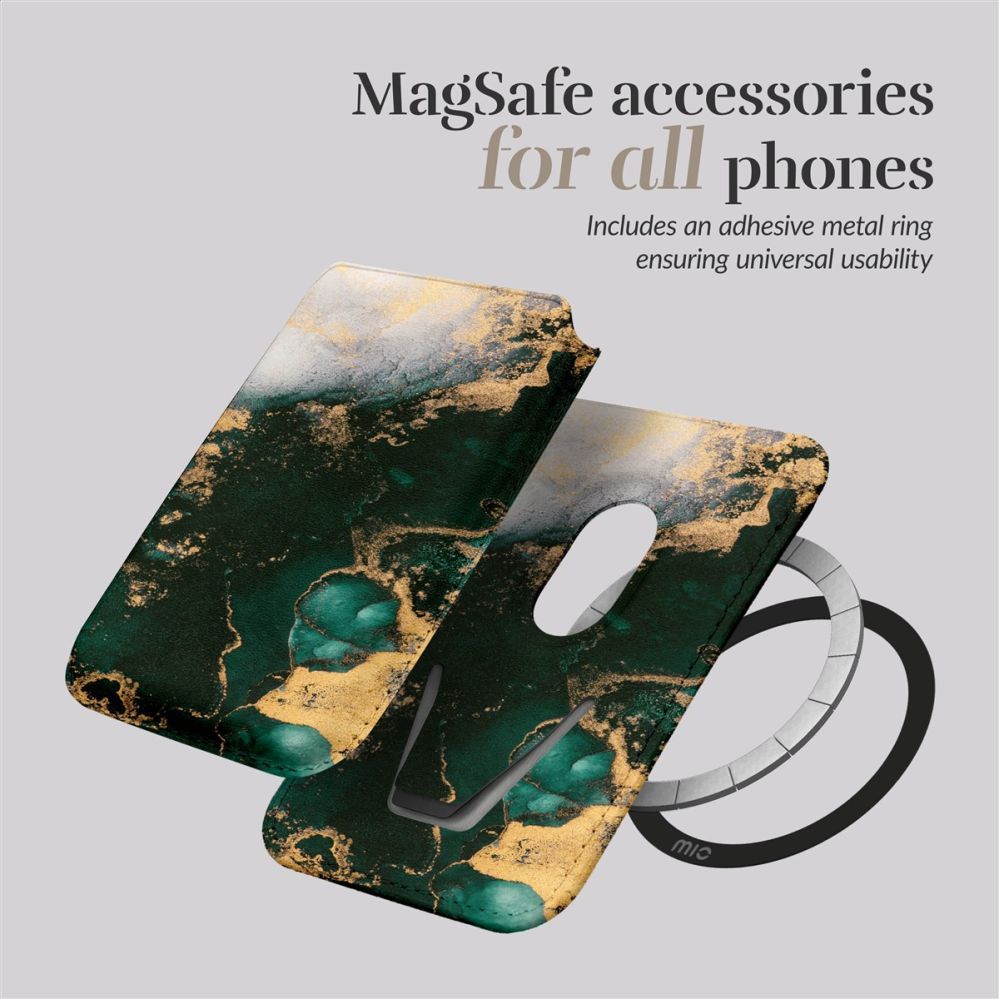 Back panel cover Mio  MIO Green Marble Magsafe Case Compatible Card Holder